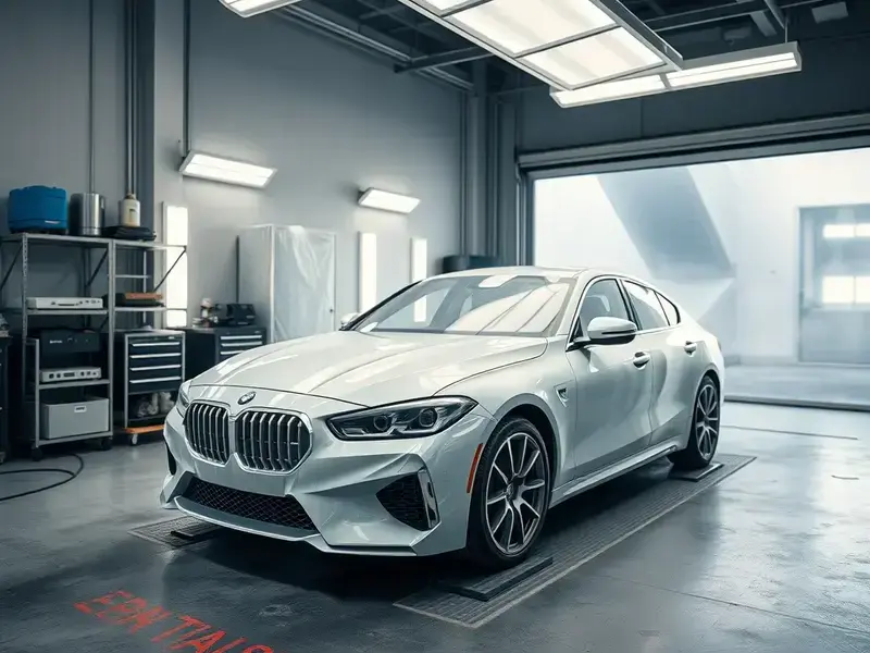 Full body paint process - masked car ready for painting