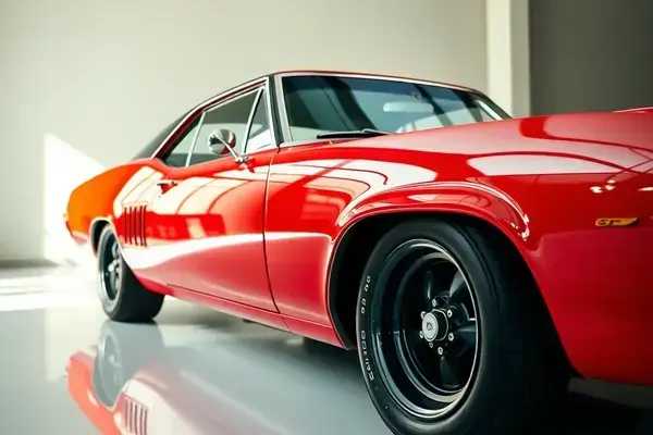 Classic car after paint restoration - glossy red finish